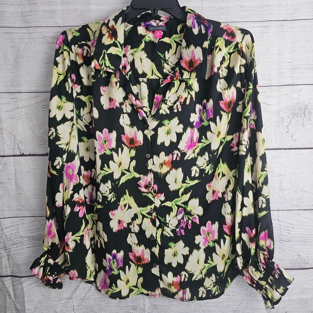 Vince Camuto 2X Paradise Chic Floral Long Sleeve Open Top Button Down NWT 1348